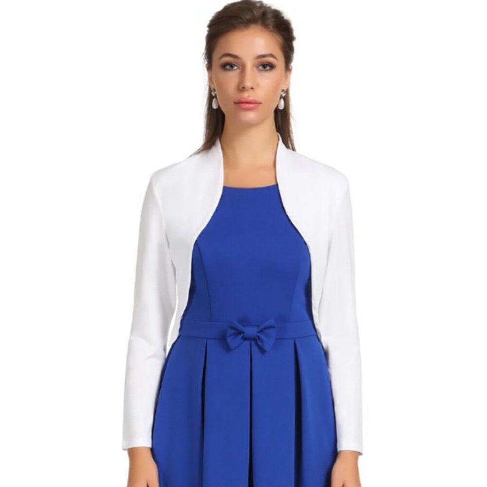 Belle Poque white vintage long sleeve open front ruffle hem bolero shrug size S